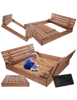 Piaskownica ZAMYKANA impregnowana 140x140 z ławeczkami AGROWŁÓKNINA EKO