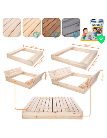 Piaskownice - Piaskownica ZAMYKANA impregnowana 140x140 z ławeczkami AGROWŁÓKNINA EKO - produkt 10