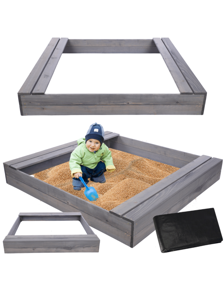 Piaskownice - Piaskownica impregnowana 140x140 z ławeczkami AGROWŁÓKNINA eko drewno - product b2b.wamar.biz 1