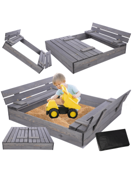 Piaskownica Z POKRYWĄ 120x120 z ławeczkami AGROWŁÓKNINA IMPREGNOWANA EKO