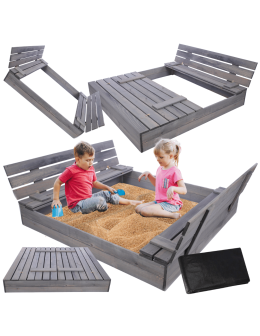 Piaskownica impregnowana 140x140 z ławeczkami AGROWŁÓKNINA pokrywa oparcie