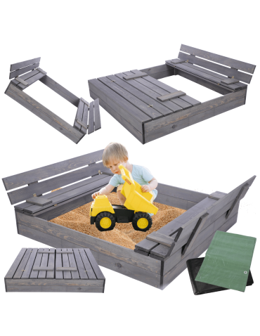 Piaskownica Z POKRYWĄ 120x120 z ławeczkami AGRO PLANDEKA IMPREGNOWANA EKO
