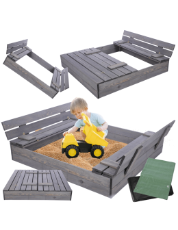 Piaskownica Z POKRYWĄ 120x120 z ławeczkami AGRO PLANDEKA IMPREGNOWANA EKO
