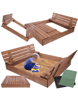 Piaskownica ZAMYKANA impregnowana 140x140 z ławeczkami AGRO PLANDEKA EKO