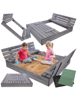 Piaskownica impregnowana 140x140 z ławeczkami AGRO PLANDEKA pokrywa oparcie