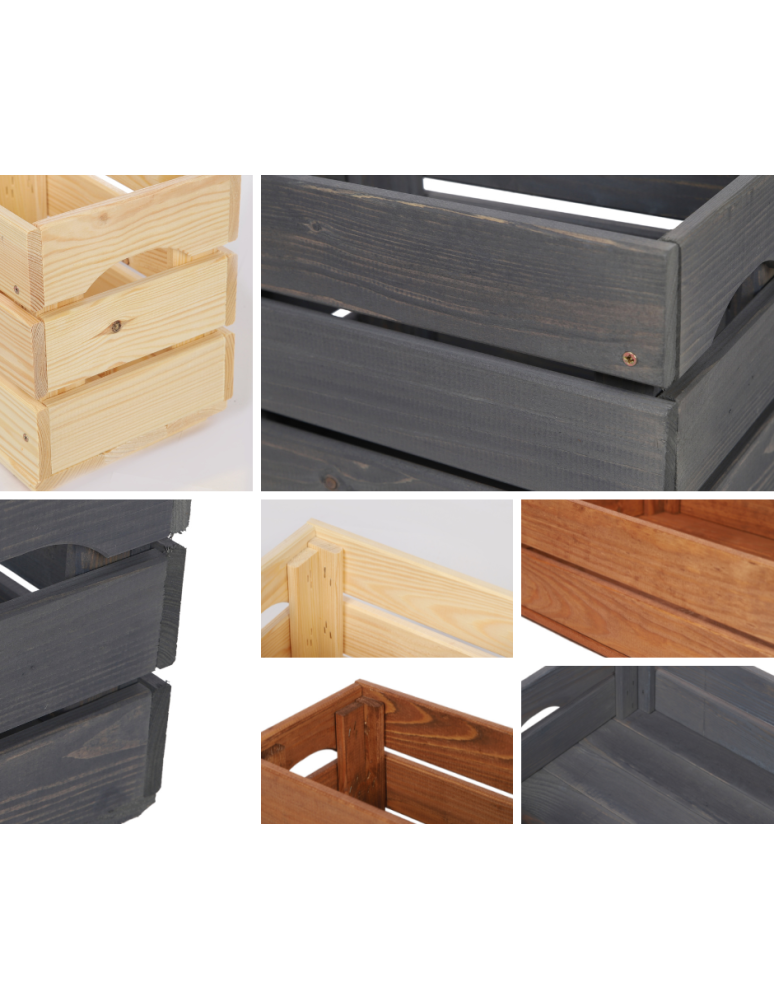 Skrzynki drewniane na ścianę- wino małe i duże rozmiary SD - Drewniana skrzynka na owoce warzywa skrzyneczka 40x30 cm z rączkami SOSNOWA - product b2b.wamar.biz 5