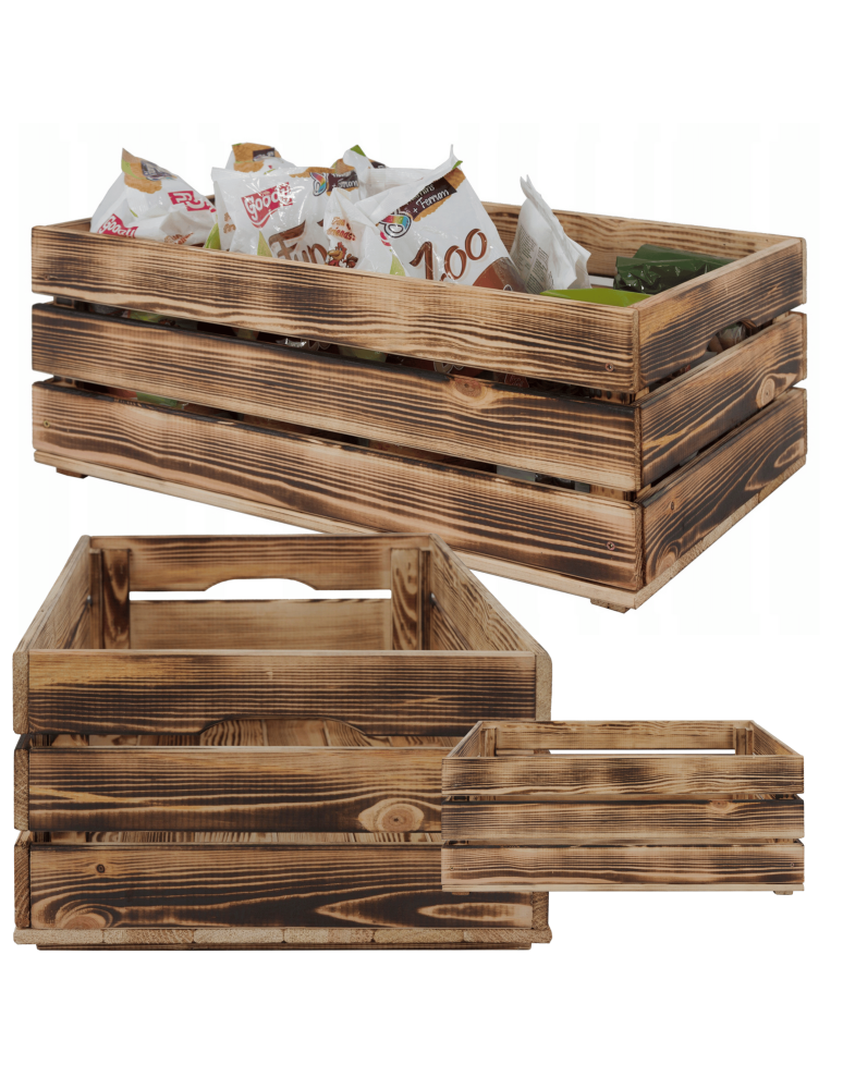 Skrzynki drewniane na ścianę- wino małe i duże rozmiary SD - Drewniana skrzynka na owoce warzywa pudełko 60x40 z rączkami TRWAŁA DUŻA - product b2b.wamar.biz 1