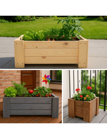 Duże Donice Drewniane Ogrodowe - Donica drewniana IMPREGNAT warzywna doniczka na balkon szer. 100 cm FOLIA - product 9