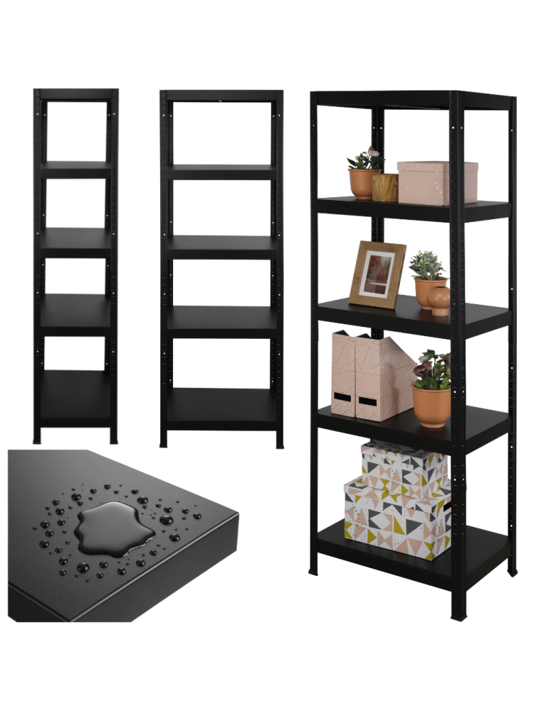 Regały całometalowe Elara - Regał cały metalowy 180x60x40 stojak warsztatowy 130kg/p magazynowy czarny - product b2b.wamar.biz 1