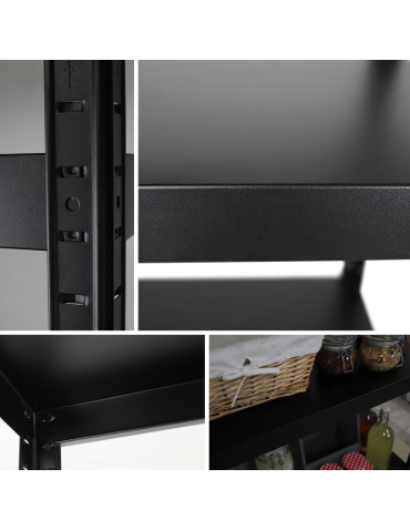 Regały całometalowe Elara - Regał cały metalowy 180x60x40 stojak warsztatowy 130kg/p magazynowy czarny - product 5