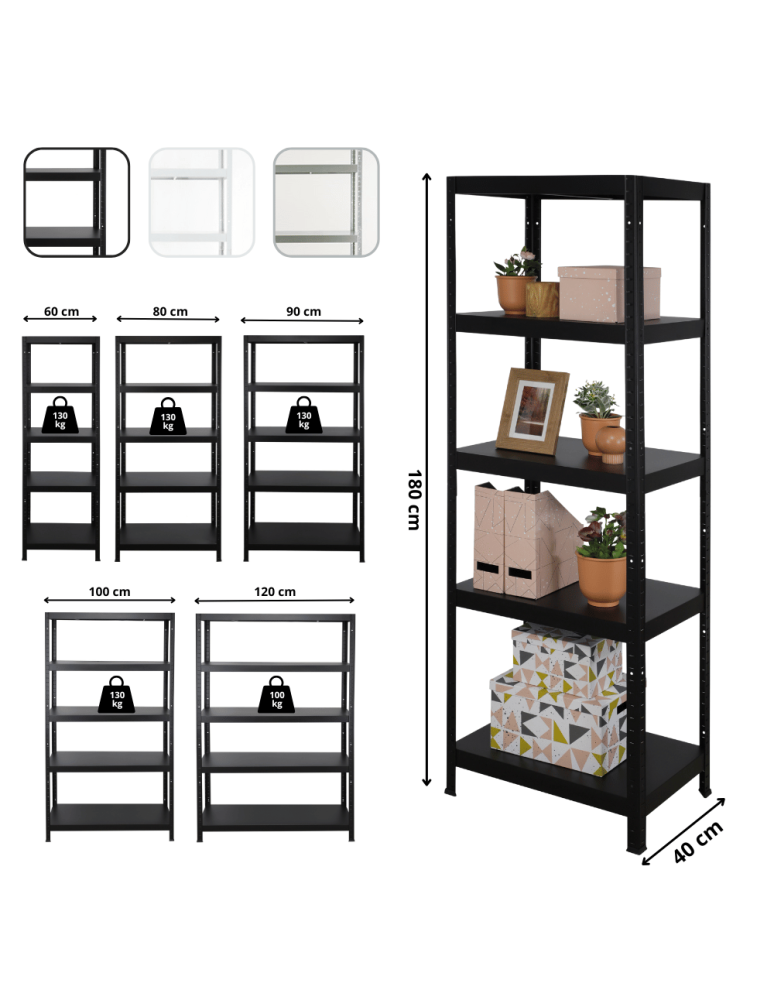 Regały całometalowe Elara - Regał cały metalowy 180x80x40 stojak warsztatowy 130kg/p magazynowy czarny - product b2b.wamar.biz 7