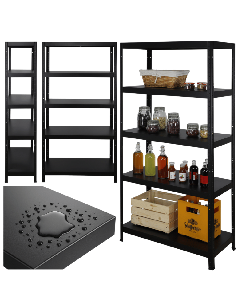 Regały całometalowe Elara - Regał cały metalowy 180x90x40 stojak warsztatowy 130kg/p magazynowy czarny - product b2b.wamar.biz 1