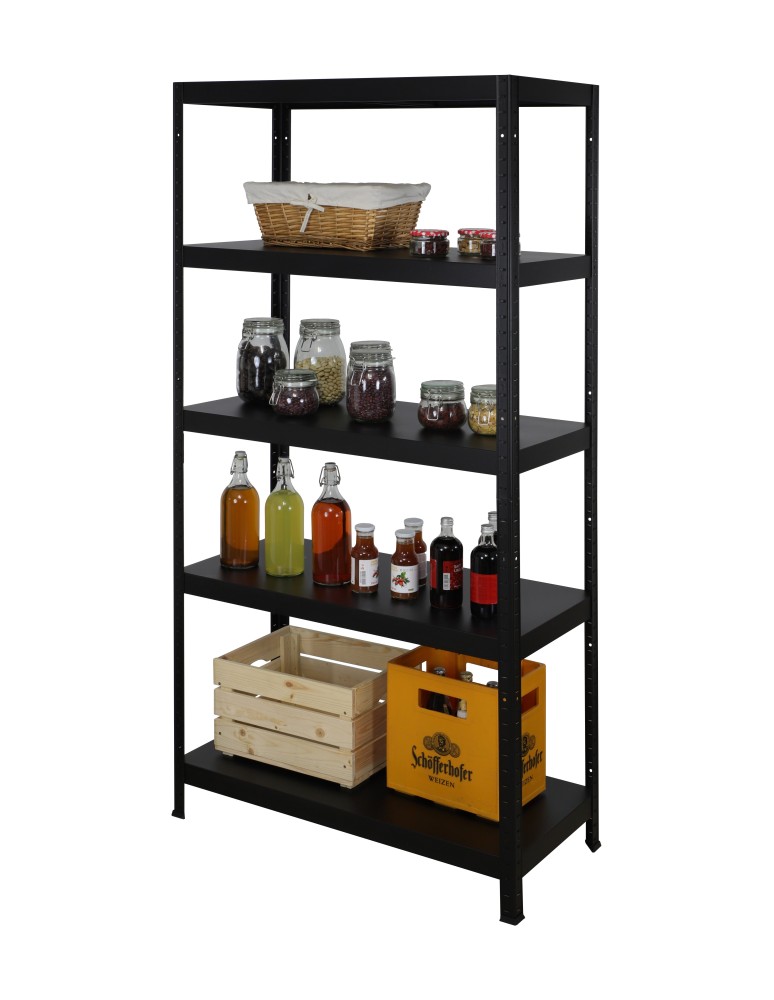 Regały całometalowe Elara - Regał cały metalowy 180x90x40 stojak warsztatowy 130kg/p magazynowy czarny - product b2b.wamar.biz 2