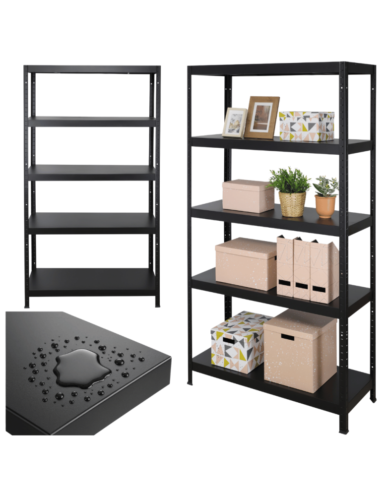 Regały całometalowe Elara - Regał cały metalowy 180x100x40 stojak warsztatowy 130kg/p magazynowy czarny - product b2b.wamar.biz 1