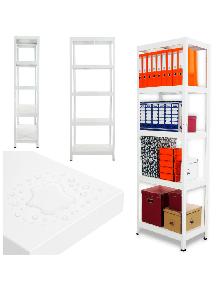 Regały całometalowe Elara - Regał cały metalowy 180x60x40 stojak warsztatowy 130kg/p magazynowy biały - product b2b.wamar.biz 1