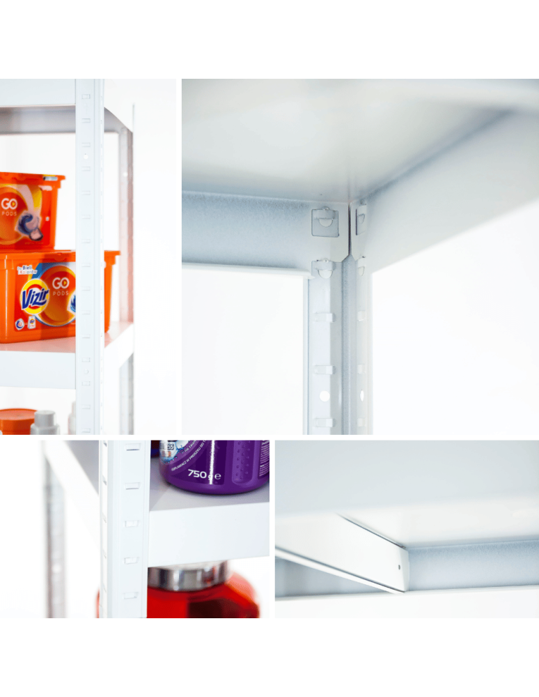 Regały całometalowe Elara - Regał cały metalowy 180x60x40 stojak warsztatowy 130kg/p magazynowy biały - product b2b.wamar.biz 5
