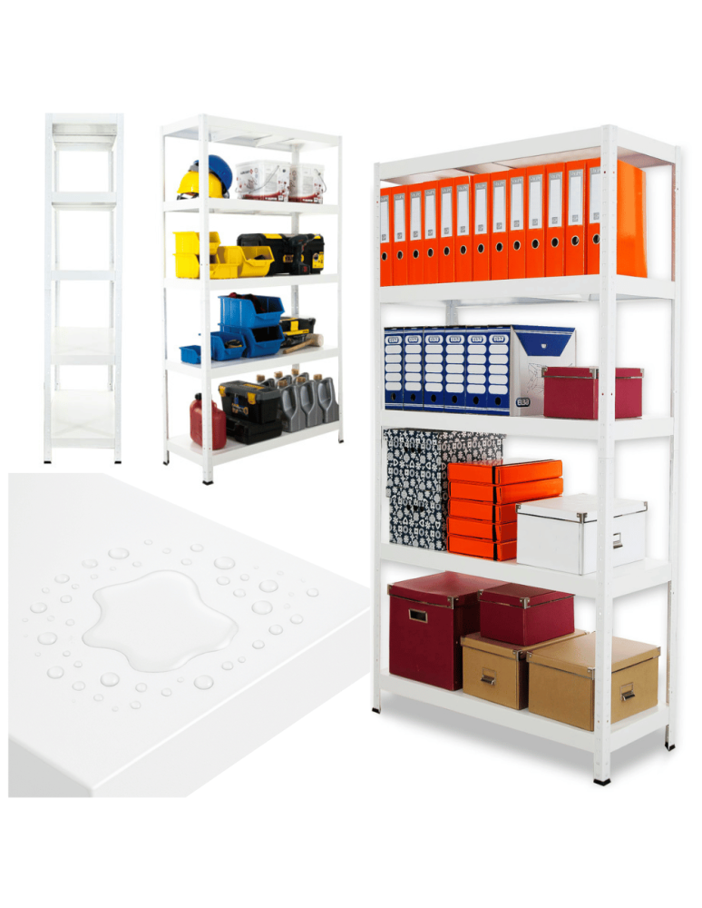 Regały całometalowe Elara - Regał cały metalowy 180x80x40 stojak warsztatowy 130kg/p magazynowy biały - product b2b.wamar.biz 1
