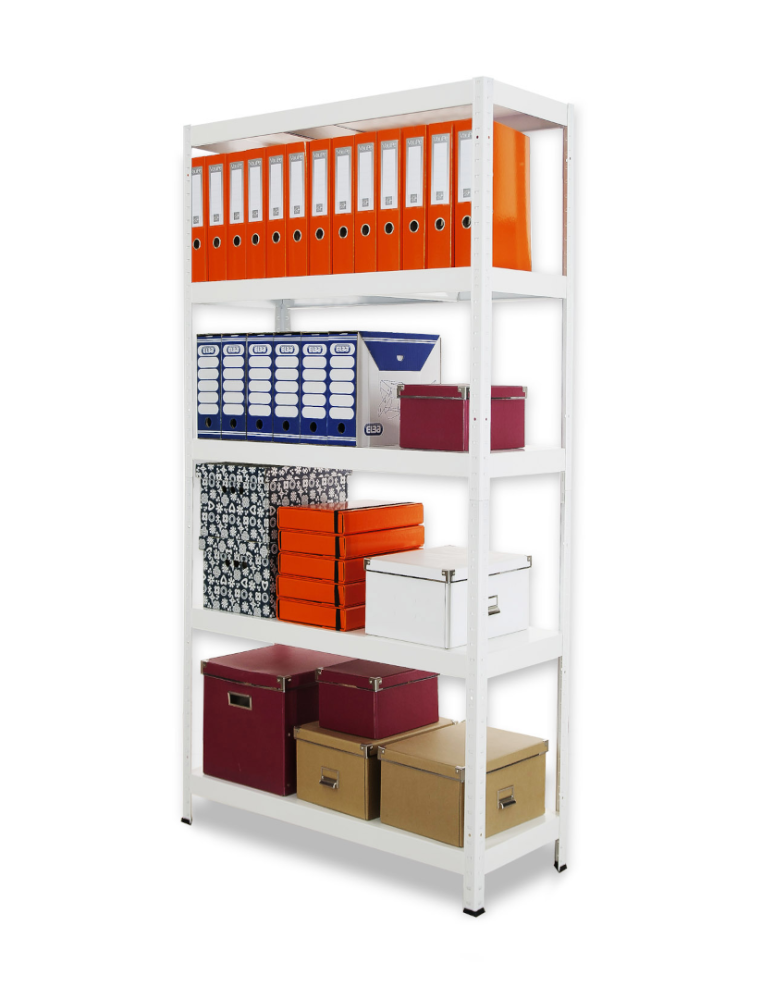 Regały całometalowe Elara - Regał cały metalowy 180x80x40 stojak warsztatowy 130kg/p magazynowy biały - product b2b.wamar.biz 2