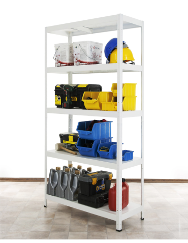 Regały całometalowe Elara - Regał cały metalowy 180x90x40 stojak warsztatowy 130kg/p magazynowy biały - product 3
