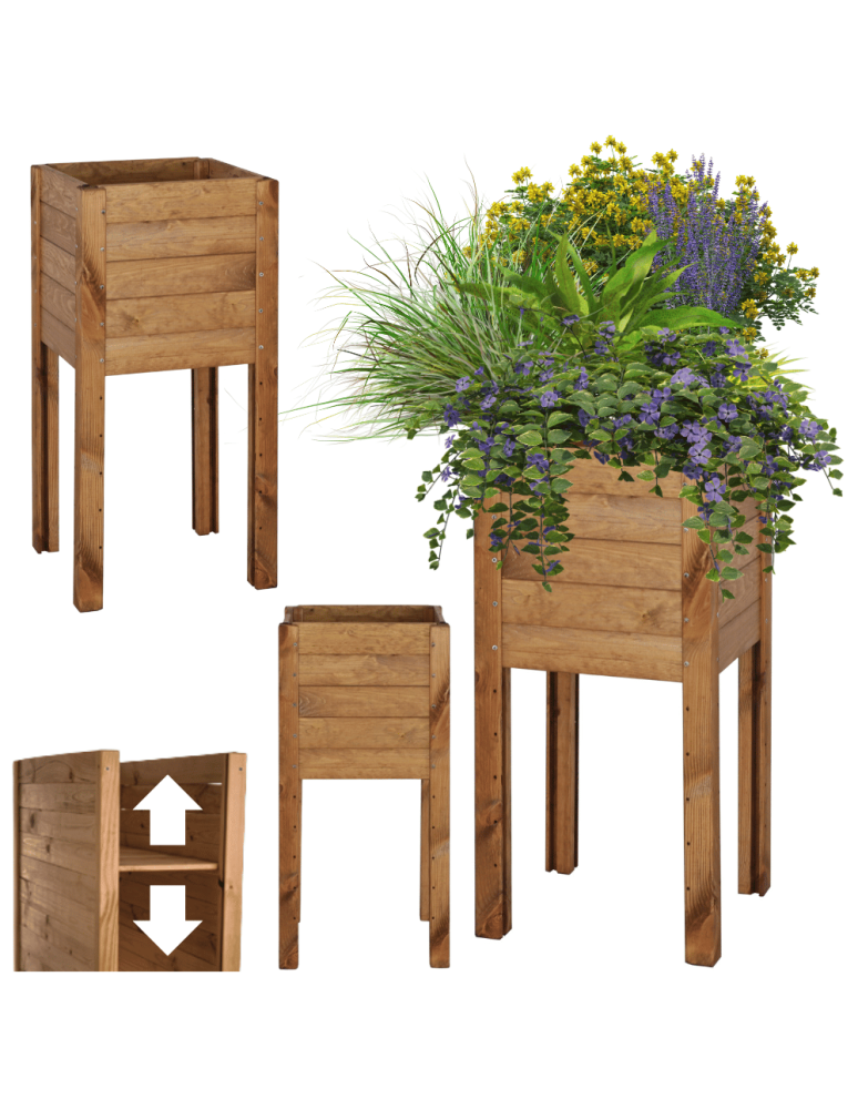 Duże Donice Drewniane Ogrodowe - Skrzynia donica doniczka na nogach ziołownik REGULOWANE DNO 72,5x34x30cm EKO - product b2b.wamar.biz 1