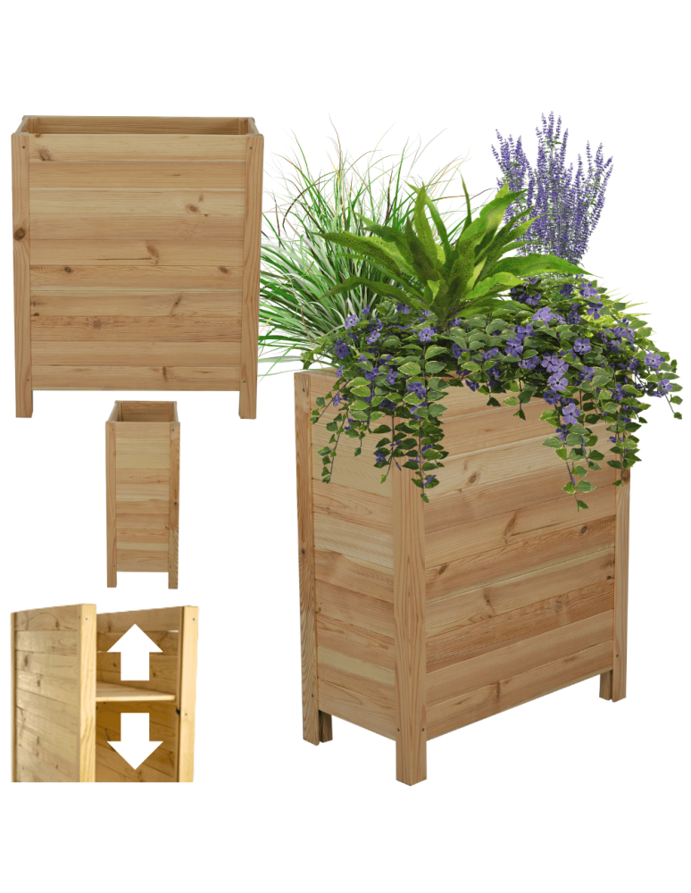 Duże Donice Drewniane Ogrodowe - Skrzynia donica doniczka WYSOKA ziołownik REGULOWANE DNO 72,5x68x30cm EKO - product b2b.wamar.biz 1