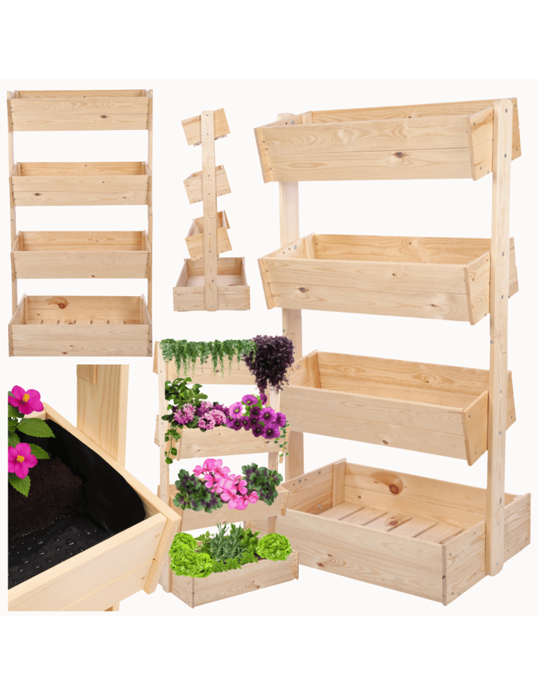 Kwietniki - Drewniany kwietnik pionowy 146 cm 4 półki kolor naturalny zioła ECO - product b2b.wamar.biz 1