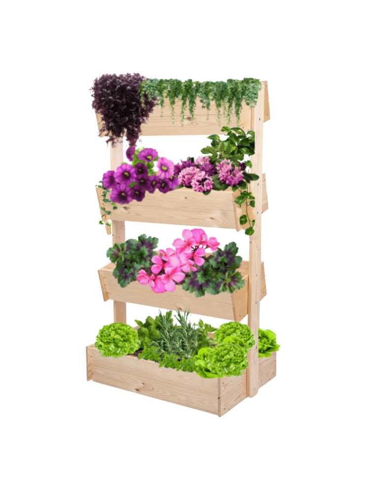 Kwietniki - Drewniany kwietnik pionowy 146 cm 4 półki kolor naturalny zioła ECO - product b2b.wamar.biz 5