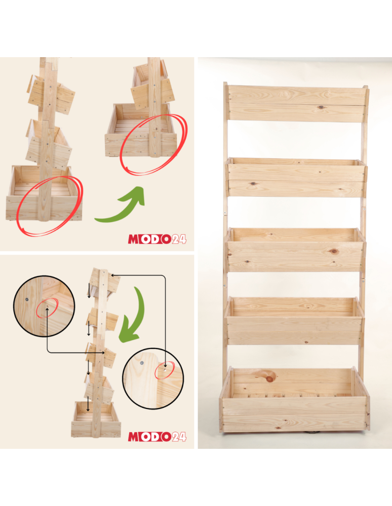 Kwietniki - Drewniany kwietnik pionowy 146 cm 4 półki kolor naturalny zioła ECO - product b2b.wamar.biz 7