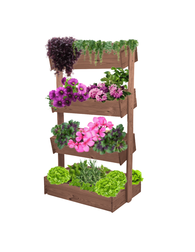 Kwietniki Wertykalne - Kwietnik tarasowy drewniany 146 cm 4 półki impregnacja brązowa kwiaty ECO - product b2b.wamar.biz 5