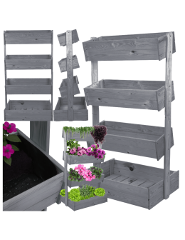Kwietnik balkonowy drewniany 146 cm 4 półki impregnacja szara stojak ECO