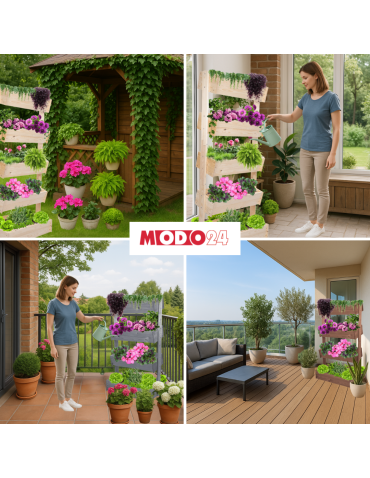 Kwietniki - Kwietnik balkonowy drewniany 146 cm 4 półki impregnacja szara stojak ECO - produkt 10