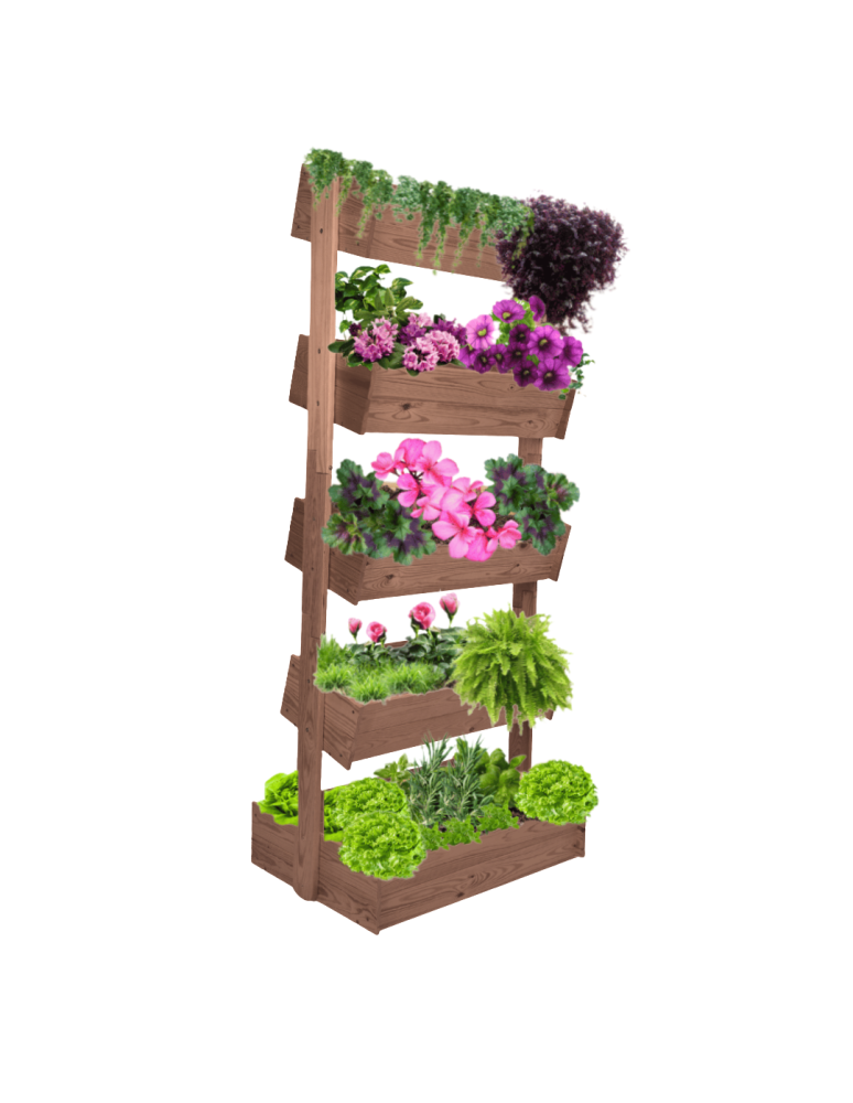 Kwietniki - Kwietnik ogrodowy drewniany 187 cm 5 półek impregnacja brązowa rośliny ECO - product b2b.wamar.biz 4