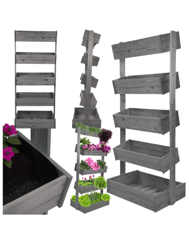 Stojak na kwiaty drewniany 187 cm 5 półek impregnacja szara ogrodowy ECO