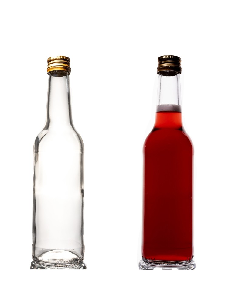 Szklane butelki na alkohol - galoniki - Przezroczysta butelka 330 ml ze złotą zakrętką fi 28mm · 6 sztuk - product b2b.wamar.biz 1