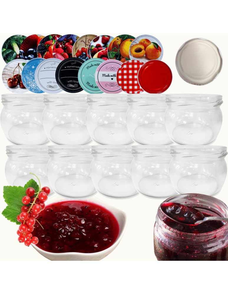 Słoiki - Słoiki 260ml 10 KOMPLETÓW z POKRYWKĄ dżemy konfitury przyprawy deserki 82mm - product b2b.wamar.biz 1