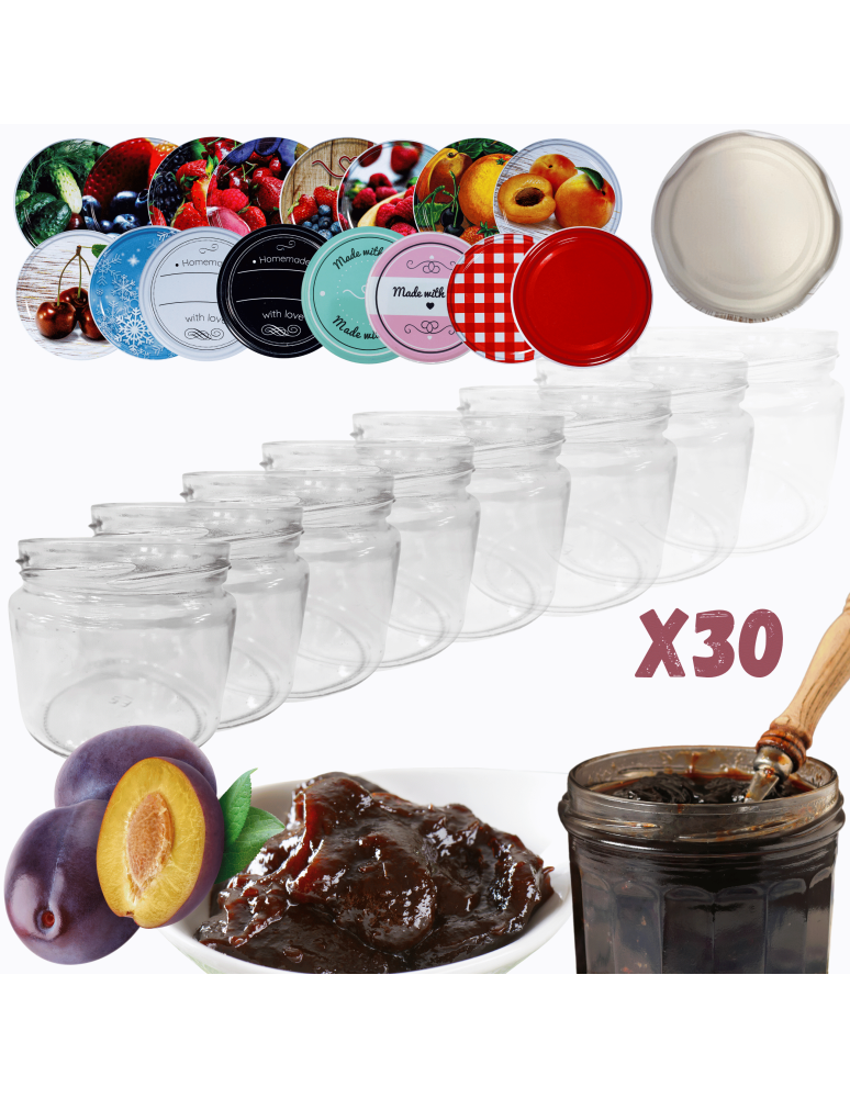 Słoiki - Słoiki 330ml 30 KOMPLETÓW z POKRYWKĄ dżemy konfitury przyprawy grzybki 82mm - product b2b.wamar.biz 1