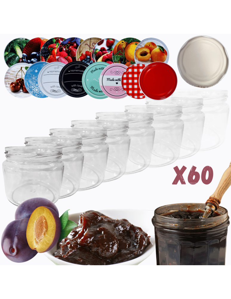 Słoiki - Słoiki 330ml 60 KOMPLETÓW z POKRYWKĄ dżemy konfitury przyprawy grzybki 82mm - product b2b.wamar.biz 1
