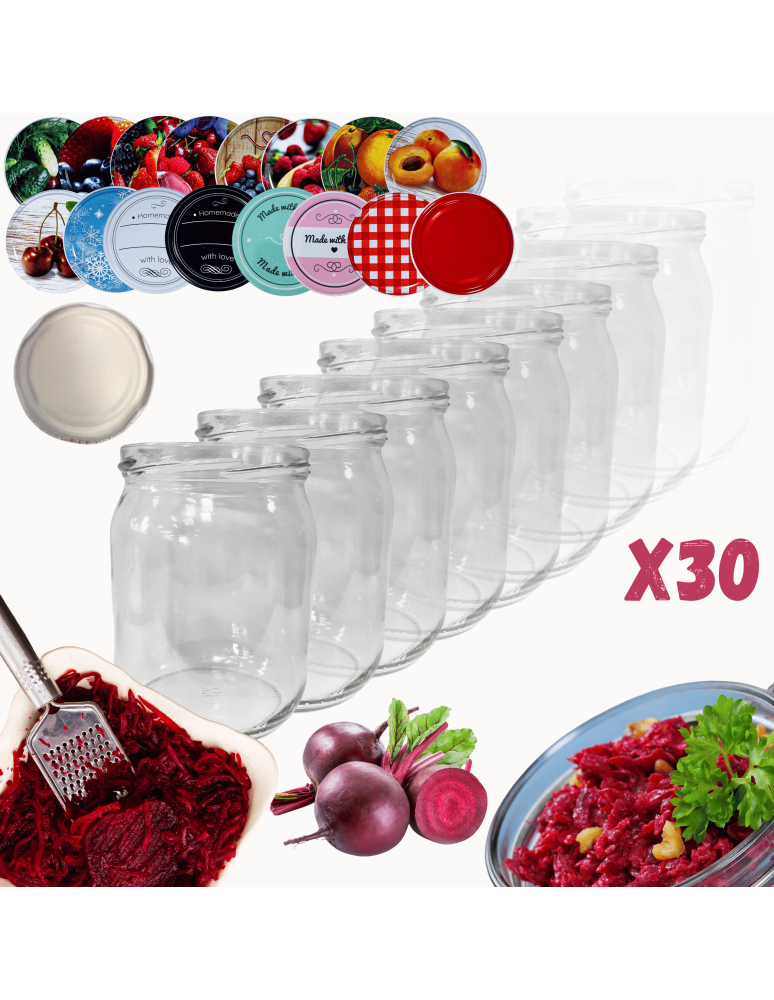 Słoiki - Słoiki 540ml 30 KOMPLETÓW z POKRYWKĄ słoiki na pasztet dżemy zaprawy 82mm - product b2b.wamar.biz 1