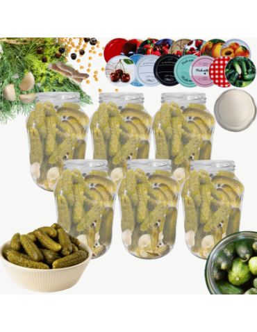 Słoiki - Słoiki 1500ml 1,5l na ogórki małosolne soki nalewki 6kpl zakrętki 82mm - product 1