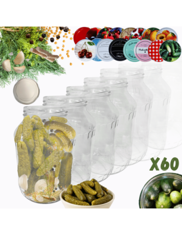 Słoiki - Słoiki 1500ml 1,5l ogórki małosolne soki grzyby nalewki 60kpl zakrętki 82mm - product 1