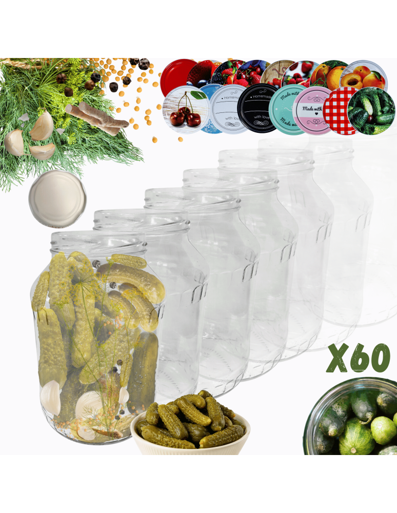 Słoiki - Słoiki 1500ml 1,5l ogórki małosolne soki grzyby nalewki 60kpl zakrętki 82mm - product b2b.wamar.biz 1