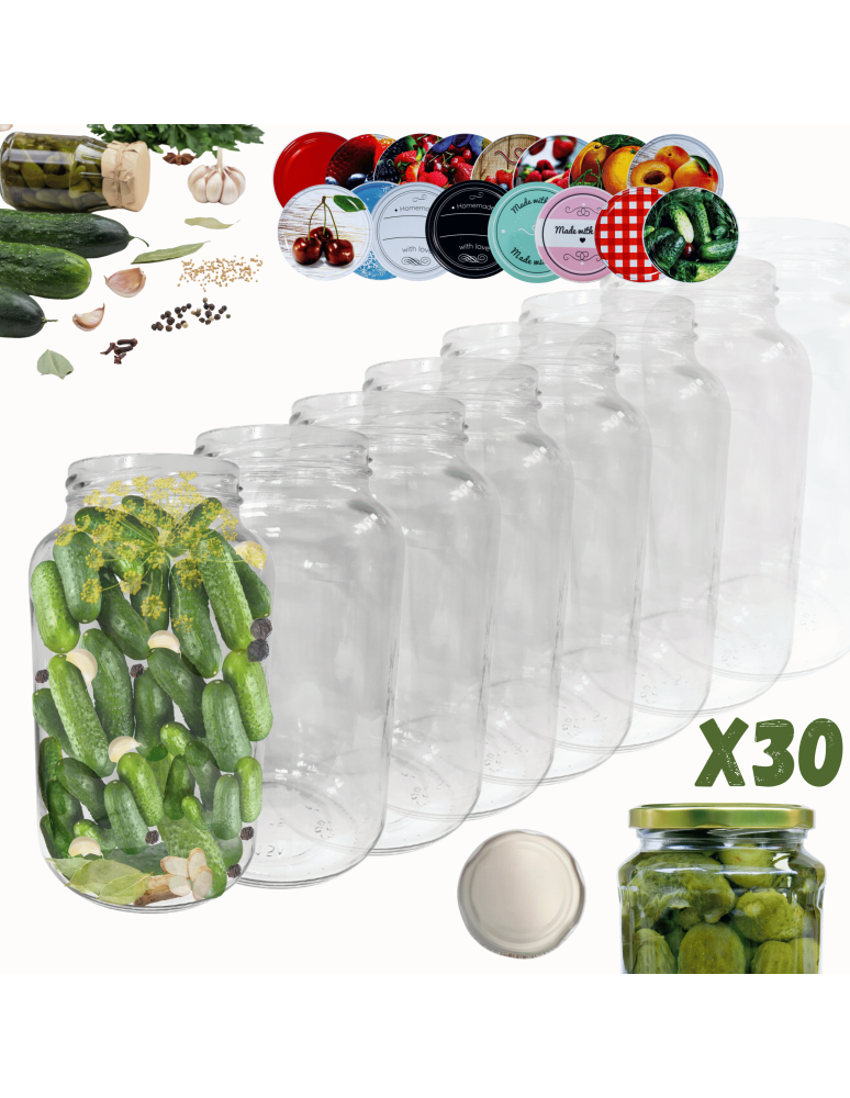 Słoiki - Słoiki 1500ml 1,5l ogórki małosolne sok grzyby nalewki 30kpl zakrętki 82mm - product b2b.wamar.biz 1