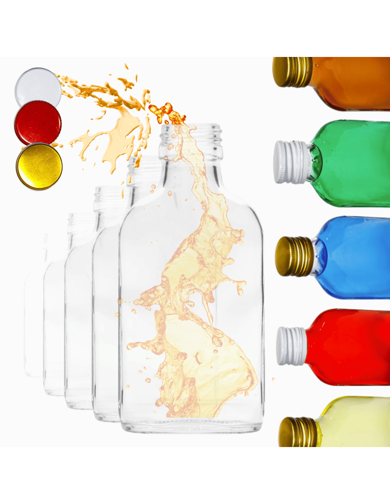 Szklane butelki na alkohol - galoniki - Butelki 100 ml piersiówki płaskie na sok nalewki fi28 6szt NAKRĘTKI PZH - product b2b.wamar.biz 1