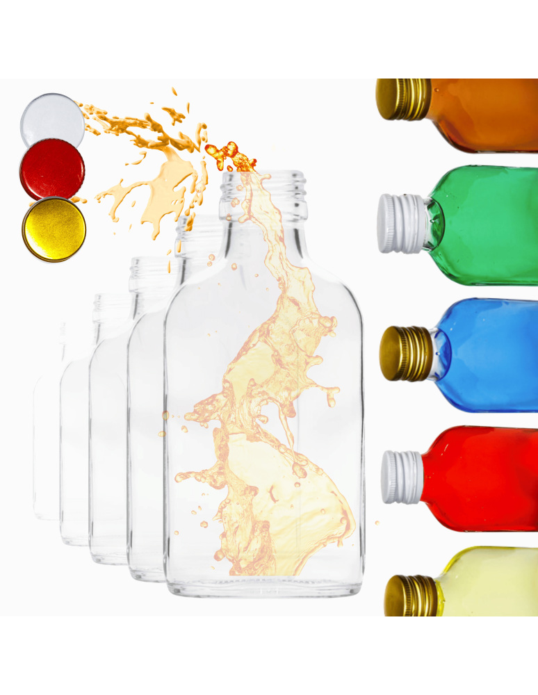 Szklane butelki na alkohol - galoniki - Butelki 100 ml piersiówki płaskie na sok nalewki fi28 30szt NAKRĘTKI PZH - product b2b.wamar.biz 1