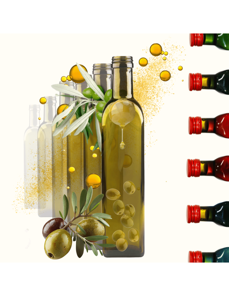 Szklane butelki na alkohol - galoniki - Butelki 500 ml maraski kwadratowe zielone na oliwę fi31 6szt BEZ NAKRETEK - product b2b.wamar.biz 1
